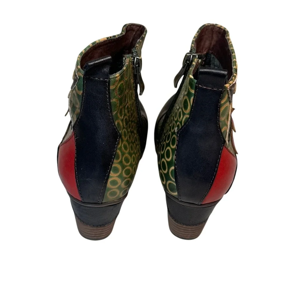 L'Artiste by Spring Step Dramatic Floral Ankle Boots Mixed‎ Leather EU 37 US 7